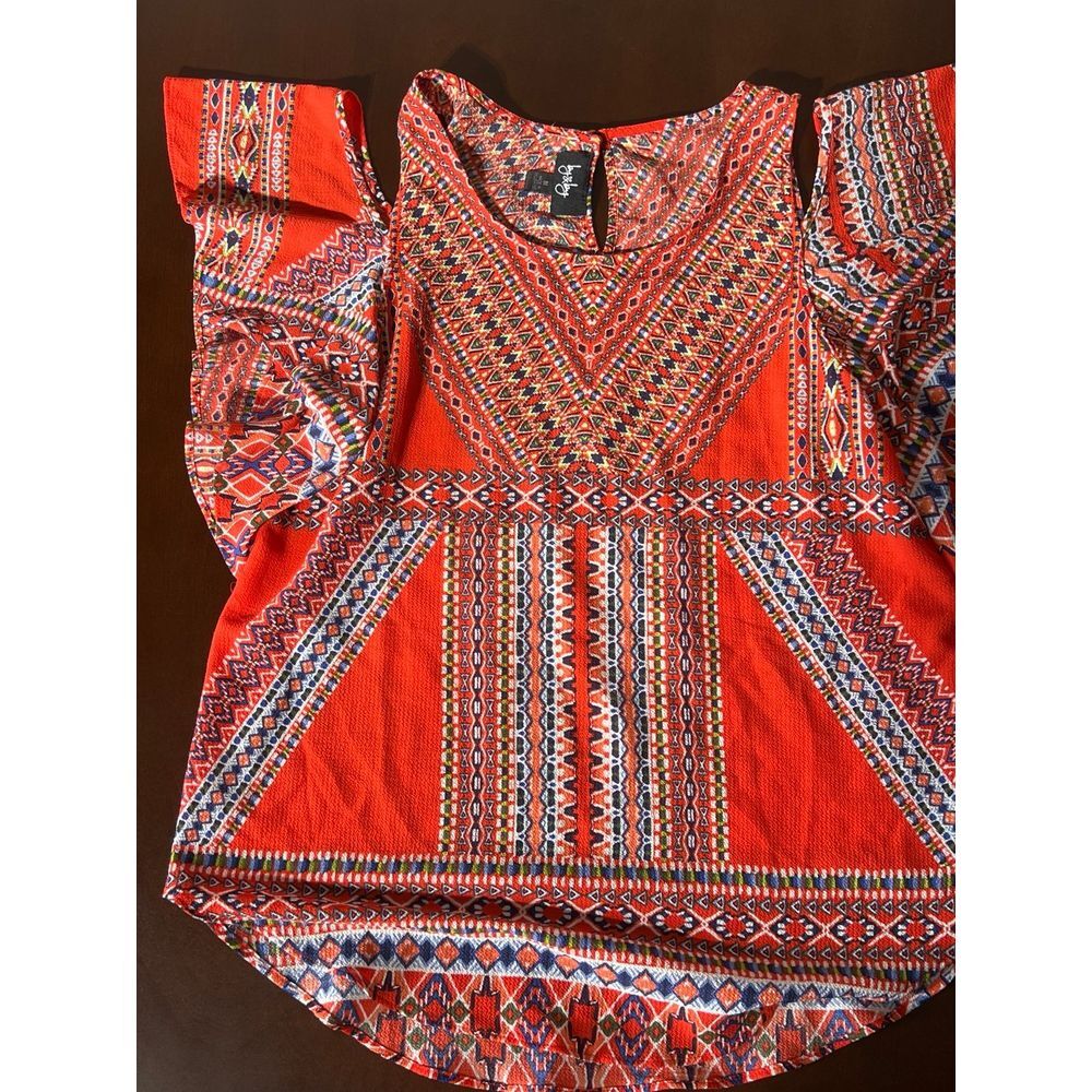 Women's open shoulder blouse super cute vibrant colors size medium‎ - Picture 2 of 6